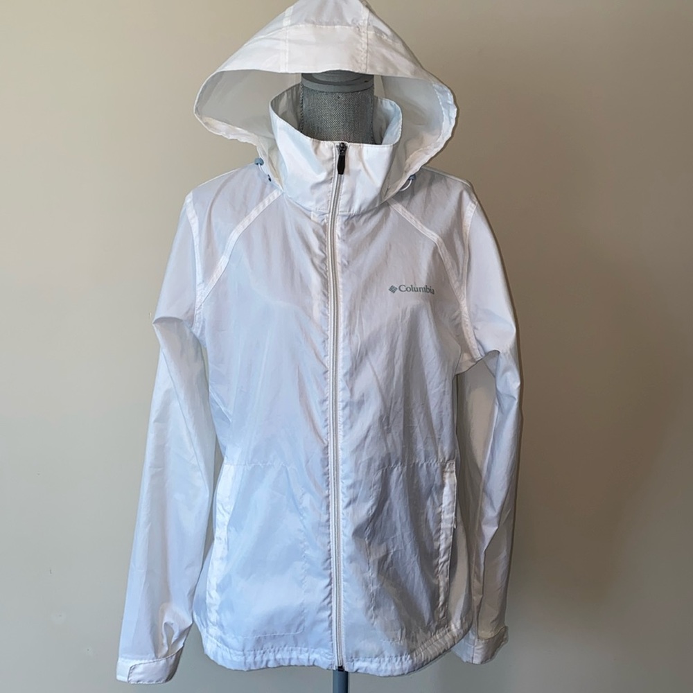 Columbia Omni-Shield Logo Hooded Windbreaker Rain Jacket White Size XL